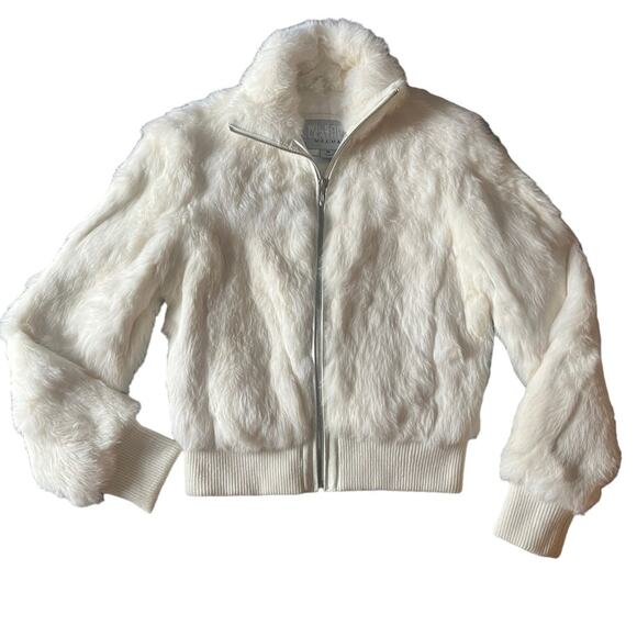Wilsons Leather Maxima Women’s Collared Zip Up White Rabbit Fur Bomber Jacket M - Picture 8 of 8